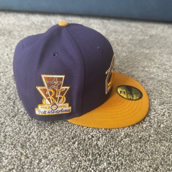 New Era Houston Astros Custom Patch Fitted Hat 7 1/8 Purple Gold NWT Colts .45 - Picture 6 of 11